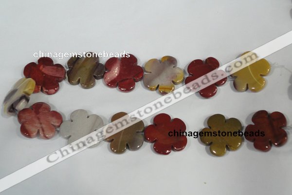 CFG686 15.5 inches 30mm carved flower mookaite gemstone beads