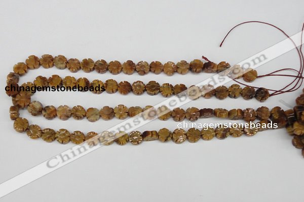 CFG69 15.5 inches 10mm carved flower yellow tiger eye gemstone beads