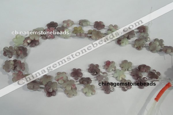 CFG690 15.5 inches 15mm carved flower lilac jasper beads