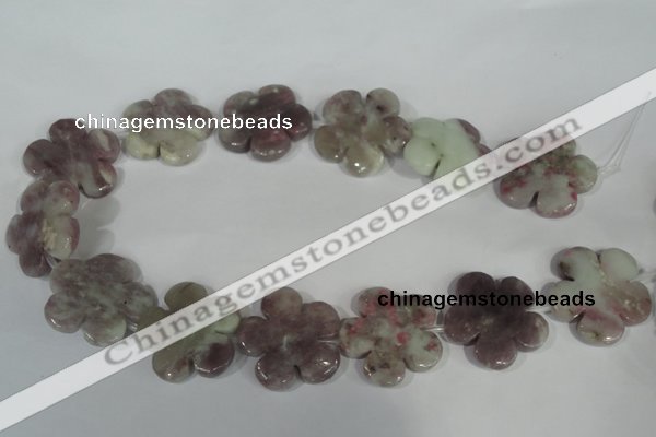 CFG692 15.5 inches 30mm carved flower lilac jasper beads