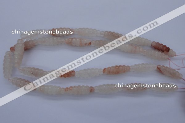 CFG752 15.5 inches 10*30mm carved rice natural pink quartz beads