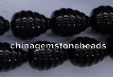 CFG758 15.5 inches 15*20mm carved teardrop black agate beads