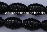 CFG759 15.5 inches 15*20mm carved rice black agate beads