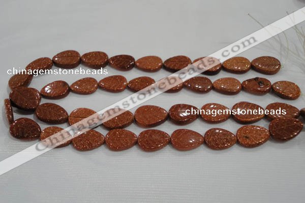 CFG816 12.5 inches 15*20mm carved leaf goldstone beads wholesale