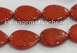 CFG822 12.5 inches 15*20mm carved leaf red jasper beads wholesale