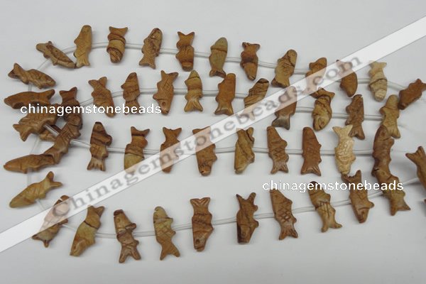 CFG855 Top-drilled 10*23mm carved animal wood jasper beads