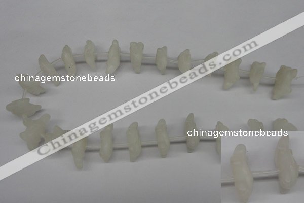 CFG865 Top-drilled 14*20mm carved animal white jade gemstone beads