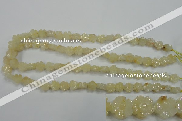 CFG880 15.5 inches 10mm carved flower yellow jade gemstone beads