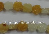 CFG881 15.5 inches 10mm carved flower yellow jade gemstone beads