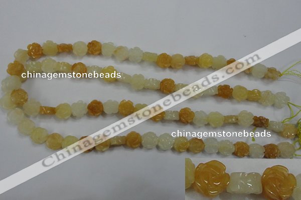 CFG881 15.5 inches 10mm carved flower yellow jade gemstone beads