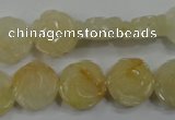 CFG882 15.5 inches 14mm carved flower yellow jade gemstone beads