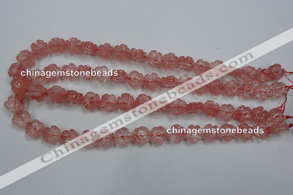 CFG884 15.5 inches 12mm carved flower cherry quartz beads