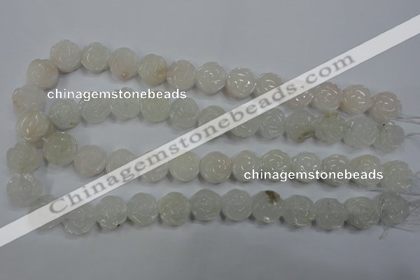 CFG885 15.5 inches 14mm carved flower white jade gemstone beads