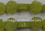 CFG887 15.5 inches 14mm carved flower lemon jade gemstone beads