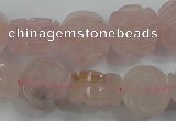 CFG890 15.5 inches 14mm carved flower rose quartz gemstone beads