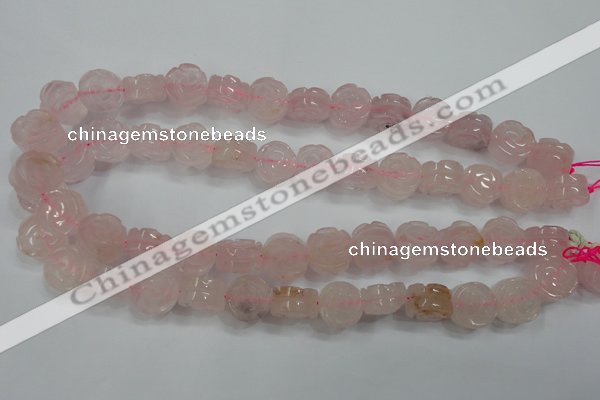 CFG890 15.5 inches 14mm carved flower rose quartz gemstone beads