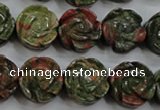 CFG891 15.5 inches 14mm carved flower unakite gemstone beads