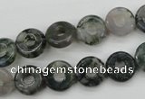 CFG901 15.5 inches 12mm carved coin donut moss agate beads