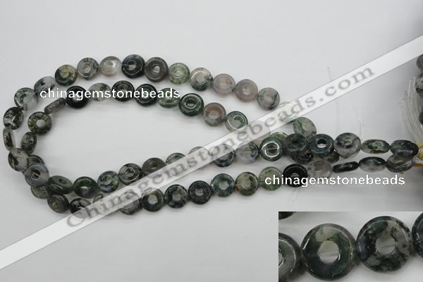 CFG901 15.5 inches 12mm carved coin donut moss agate beads