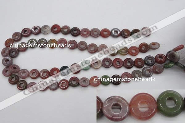 CFG902 15.5 inches 12mm carved coin donut Indian agate beads