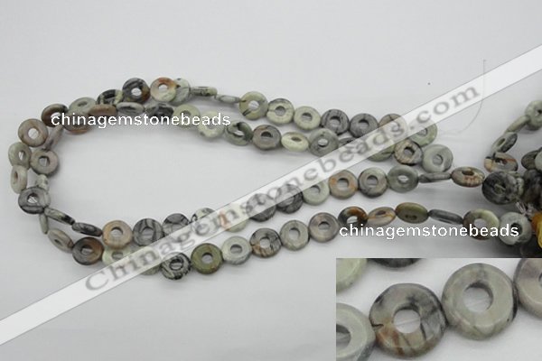 CFG904 15.5 inches 12mm carved coin donut black water jasper beads