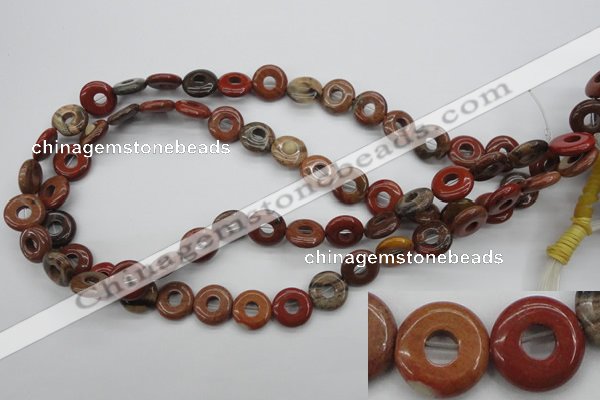 CFG905 15.5 inches 12mm carved coin donut brecciated jasper beads