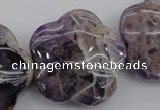 CFG913 15.5 inches 32*33mm carved flower dogtooth amethyst beads