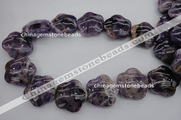 CFG913 15.5 inches 32*33mm carved flower dogtooth amethyst beads