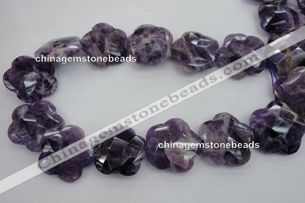 CFG914 15.5 inches 32*33mm faceted & carved flower dogtooth amethyst beads