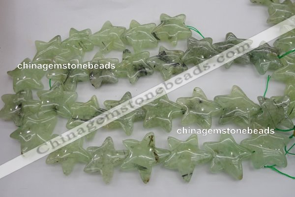 CFG919 15.5 inches 30*33mm carved star green rutilated quartz beads