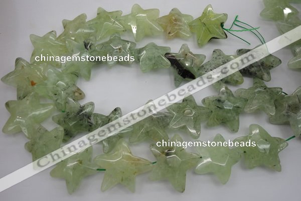 CFG920 30*33mm faceted & carved star green rutilated quartz beads