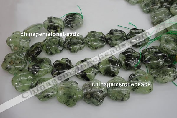 CFG922 15.5 inches 32*33mm carved flower green rutilated quartz beads