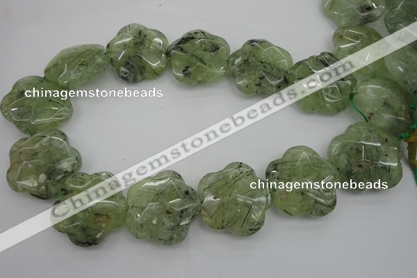 CFG923 32*33mm faceted & carved flower green rutilated quartz beads