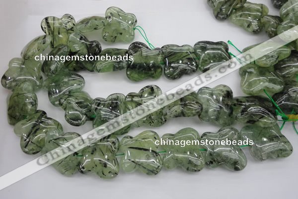 CFG925 15.5 inches 30*33mm carved butterfly green rutilated quartz beads