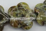 CFG935 15.5 inches 32*33mm carved flower yellow & green opal beads