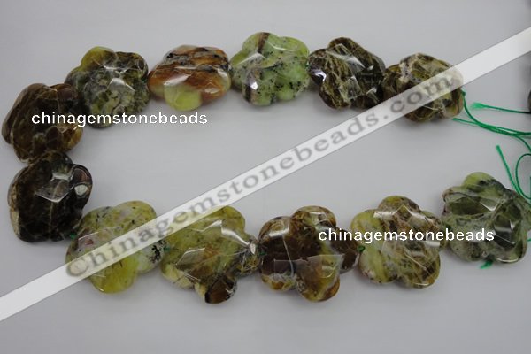 CFG936 32*33mm faceted & carved flower yellow & green opal beads