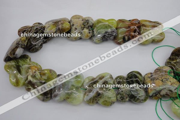 CFG938 15.5 inches 30*33mm carved butterfly yellow & green opal beads