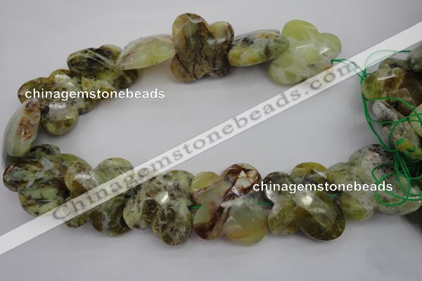 CFG939 30*33mm faceted & carved butterfly yellow & green opal beads