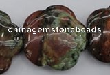 CFG941 15.5 inches 32*33mm carved flower green opal gemstone beads