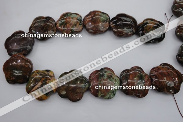 CFG941 15.5 inches 32*33mm carved flower green opal gemstone beads