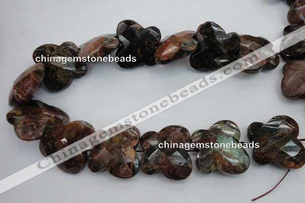 CFG945 30*33mm faceted & carved butterfly green opal gemstone beads