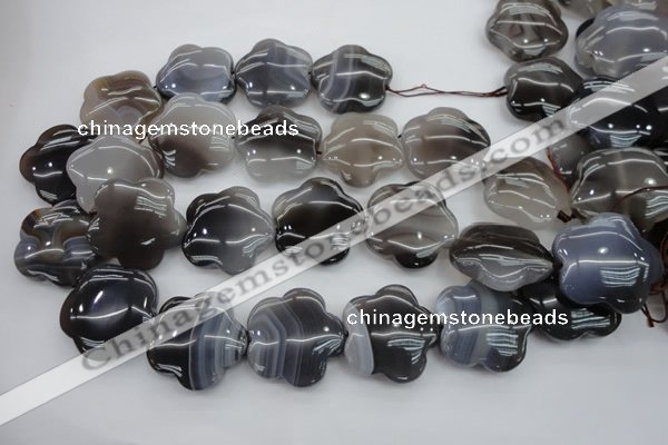 CFG947 15.5 inches 32*33mm carved flower grey botswana agate beads