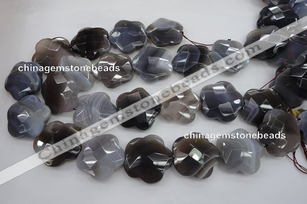 CFG948 32*33mm faceted & carved flower grey botswana agate beads