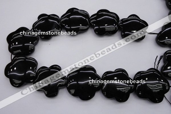 CFG956 15.5 inches 32*33mm carved flower black agate beads