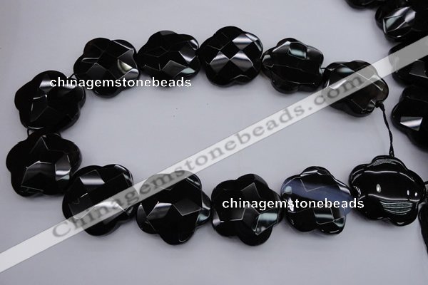 CFG957 15.5 inches 32*33mm faceted & carved flower black agate beads