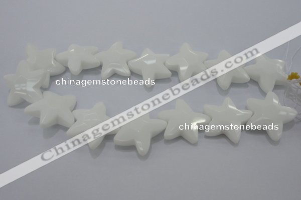 CFG969 15.5 inches 30*33mm faceted & carved star white porcelain beads