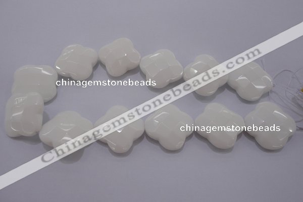 CFG971 15.5 inches 32*33mm faceted & carved flower white porcelain beads