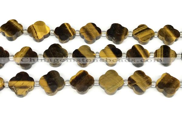 CFG997 15 inches 16mm - 17mm carved flower yellow tiger eye beads