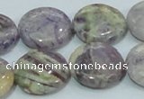 CFJ01 15.5 inches 20mm flat round natural purple flower stone beads