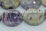 CFJ02 15.5 inches 25mm flat round natural purple flower stone beads